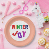 Winter Joy - Gezellige kleurrijke letters Papieren Bordje (Feest)