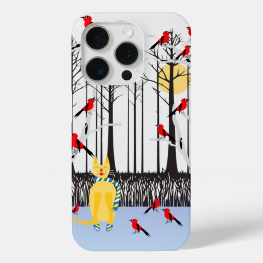 Winter Joy - Kat met sjaal Berkenbomen Kardinalen Case-Mate iPhone Case (Achterkant)