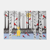 Winter Joy - Kat met sjaal Berkenbomen Kardinalen Deurmat (Voorkant)