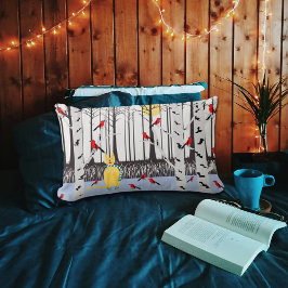 Winter Joy - Kat met sjaal Berkenbomen Kardinalen Kussen