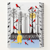 Winter Joy - Kat met sjaal Berkenbomen Kardinalen Notitieboek (Achterkant)