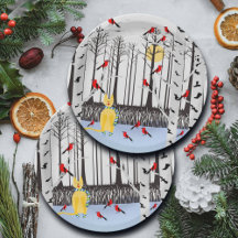 Winter Joy - Kat met sjaal Berkenbomen Kardinalen