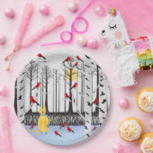 Winter Joy - Kat met sjaal Berkenbomen Kardinalen Papieren Bordje (Feest)