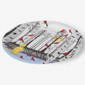 Winter Joy - Kat met sjaal Berkenbomen Kardinalen Papieren Bordje (Gekanteld)