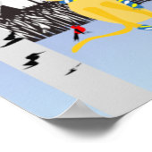 Winter Joy - Kat met sjaal Berkenbomen Kardinalen Poster (Hoek)