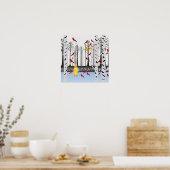 Winter Joy - Kat met sjaal Berkenbomen Kardinalen Poster (Keuken)
