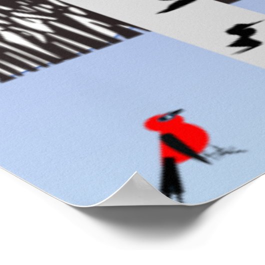 Winter Joy - Kat met sjaal Berkenbomen Kardinalen Poster (Hoek)