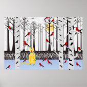 Winter Joy - Kat met sjaal Berkenbomen Kardinalen Poster (Voorkant)