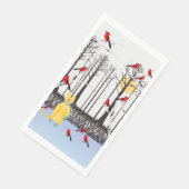 Winter Joy - Kat met sjaal Berkenbomen Kardinalen Servet (Hoek)