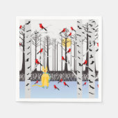 Winter Joy - Kat met sjaal Berkenbomen Kardinalen Servet (Voorkant)