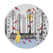 Winter Joy - Kat met sjaal Berkenbomen Kardinalen Snijplank (Voorkant)