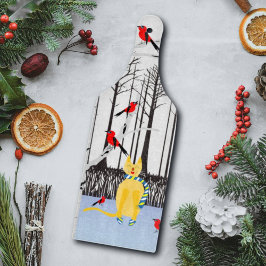 Winter Joy - Kat met sjaal Berkenbomen Kardinalen Snijplank