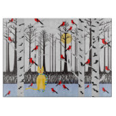 Winter Joy - Kat met sjaal Berkenbomen Kardinalen Snijplank (Voorkant)