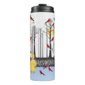 Winter Joy - Kat met sjaal Berkenbomen Kardinalen Thermosbeker (Voorkant)