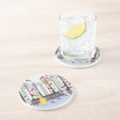 Winter Joy - Kat met sjaal Berkenbomen Kardinalen Zandsteen Onderzetter (Zijkant)