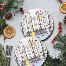 Winter Joy - Kat met sjaal Berkenbomen Kardinalen