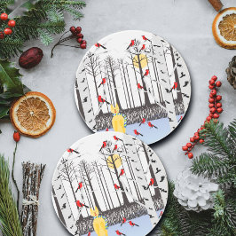 Winter Joy - Kat met sjaal Berkenbomen Kardinalen Zandsteen Onderzetter