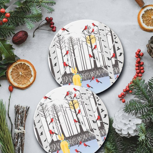 Winter Joy - Kat met sjaal Berkenbomen Kardinalen Zandsteen Onderzetter