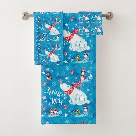 Winter Joy Polar Beer en pinguïns in de sneeuw Bad Handdoek (Insitu)