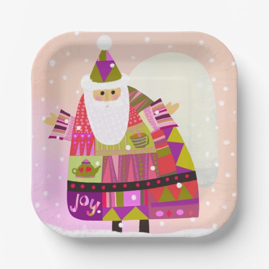 Winter Joyous Santa 7-inch vierkante papier Bord (Voorkant)