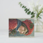 Winter Joys 1917 Lithograaf van de vrouw Briefkaart (Staand voorkant)