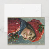 Winter Joys 1917 Lithograaf van de vrouw Briefkaart (Voorkant / Achterkant)
