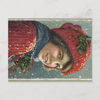 Winter Joys 1917 Lithograaf van de vrouw Briefkaart