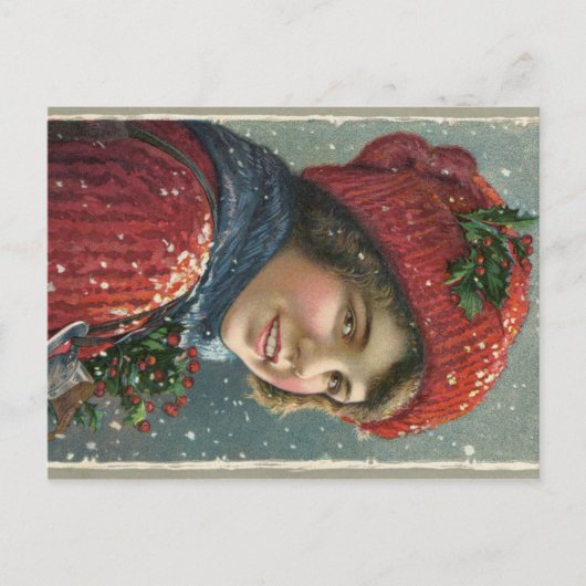 Winter Joys 1917 Lithograaf van de vrouw Briefkaart (Voorkant)
