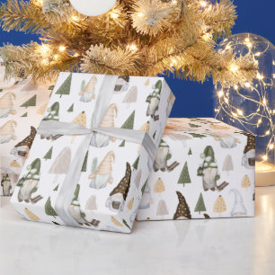 Winter Kabouters Bomen Witte Inpakpapier