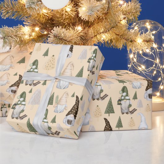 Winter Kabouters Bos Beige Cadeaupapier (Feestdagen)