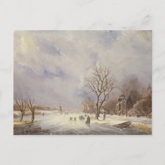 Winter Kanaal Scene, 19e eeuw Briefkaart (Voorkant)