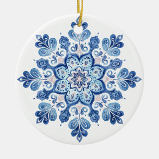 Winter Kant Sneeuwvlok Ornament | Blauw en Wit Ch