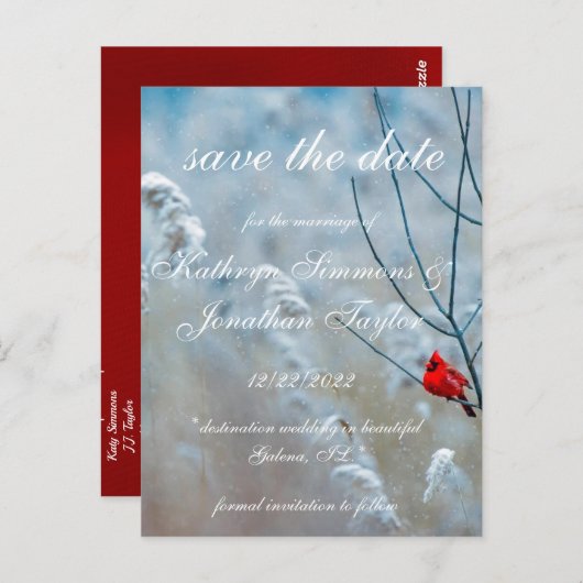 Winter Kardinaal behalve datum Briefkaart uitnodig (Voorkant / Achterkant)