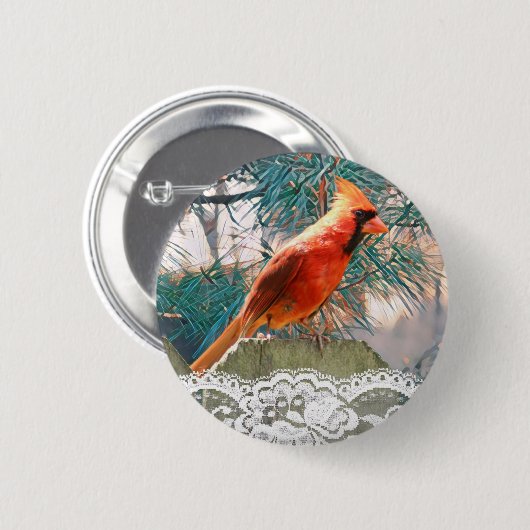 Winter Kardinaal Feestelijk Ronde Button 5,7 Cm (Voorkant /achterkant)
