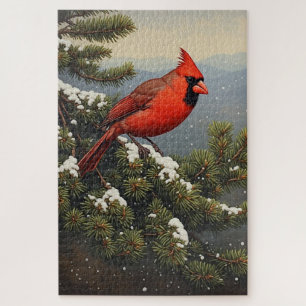 Winter Kardinaal in Sneeuwval Legpuzzel