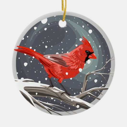 Winter Kardinaal Keramisch Ornament (Voorkant)