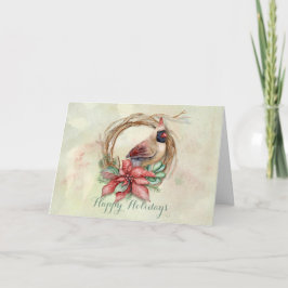 Winter Kardinaal met Poinsettia - Aanpassen Feestdagen Kaart