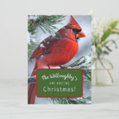 Winter Kardinaal RIP Gedenkteken Kerstbruiloft Kaart (Staand voorkant)