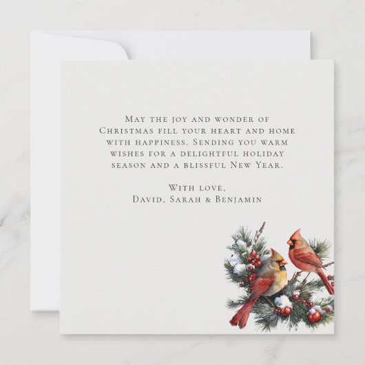  Winter Kardinaal Vogels Sneeuwachtige Kerstflat Kaart (Achterkant)