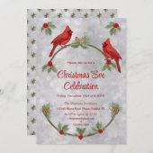 Winter Kardinaals- en Dennenbomen Feest Uitnodigin Kaart (Voorkant / Achterkant)