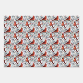 Winter Kardinalen en Bloemen Kerstmis Inpakpapier Vel