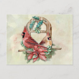 Winter Kardinals Paar met Poinsettia Briefkaart