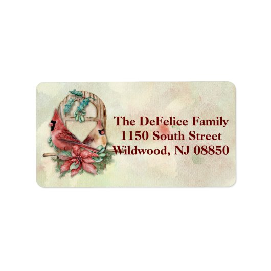Winter Kardinals Paar met Poinsettia Etiket (Voorkant)