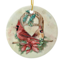 Winter Kardinals Paar met Poinsettia