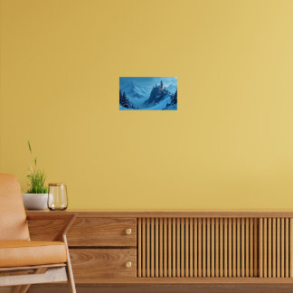 Winter Kasteel Berg Fantasie Landschap Poster