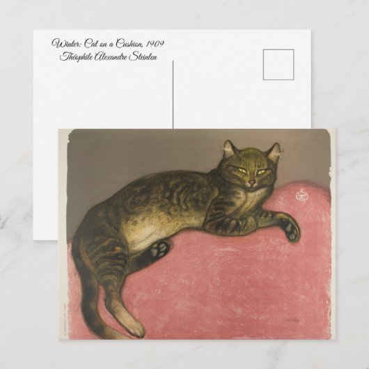 Winter: Kat op een kussen, R. Steinlen Briefkaart (Voorkant / Achterkant)