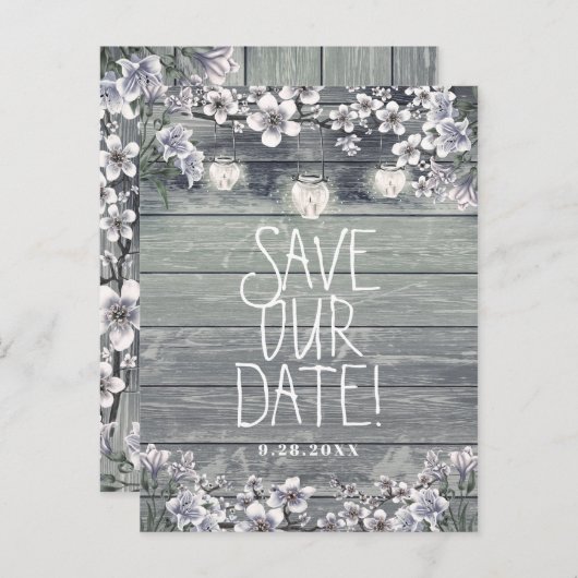 Winter Kersenbloesem & Lantaarns Save The Date Aankondigingskaart (Voorkant / Achterkant)