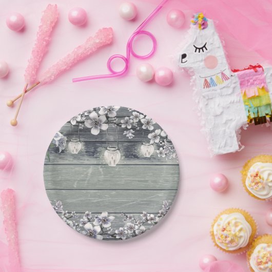 Winter Kersenbloesem takken & lantaarns rustiek Papieren Bordje (Feest)