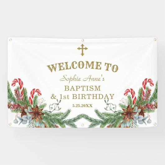 Winter Kerst 1e Verjaardag Doop Welkom Bord Spandoek (Horizontaal)