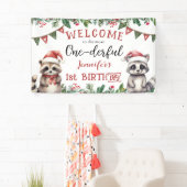 Winter Kerst 1e Verjaardagsfeest Schattigee Raccon Spandoek (Insitu)